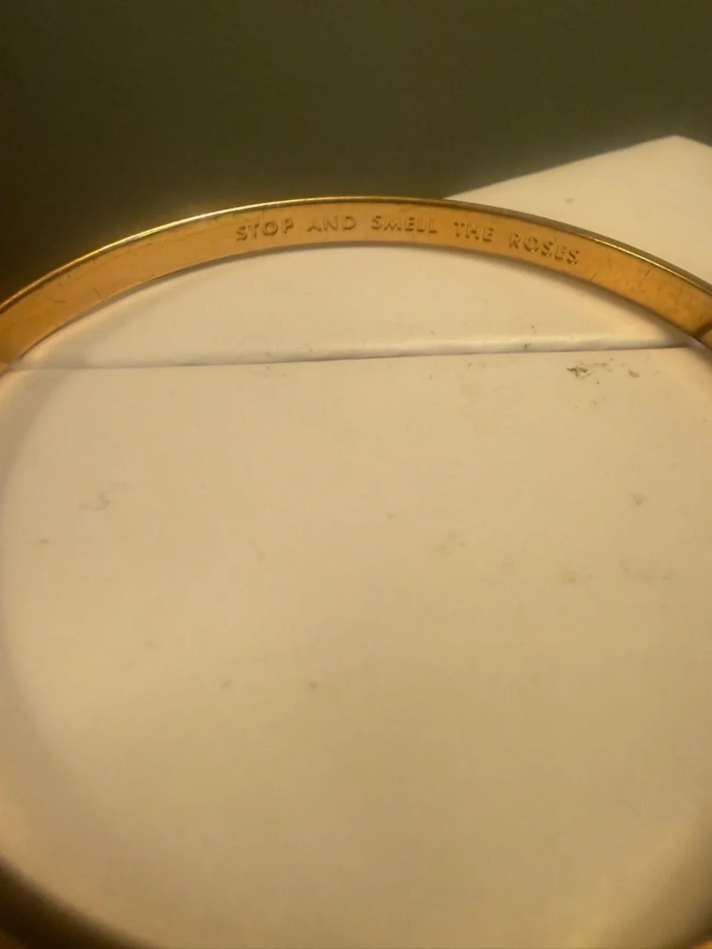 Kate Spade Rose Gold Engraved Slim Bangle Bracelet - Stop and Smell the Roses - Picture 5 of 8